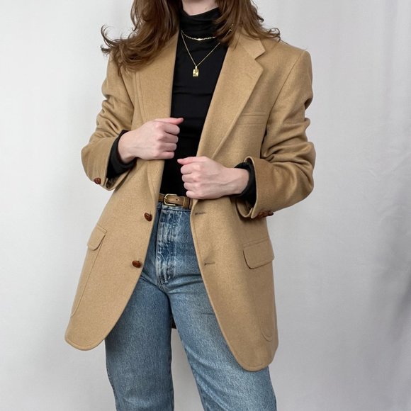 Vintage Jackets & Blazers - Vintage 100% Camel Hair Union Made Oversized Long Blazer Jacket Coat Preppy USA